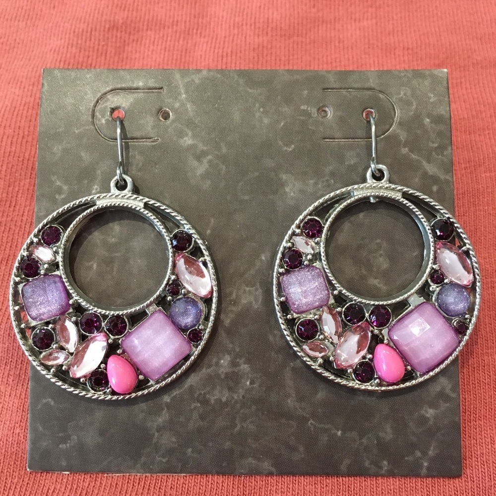 Earrings PINK & PURPLE!! Pierced!So shiny!